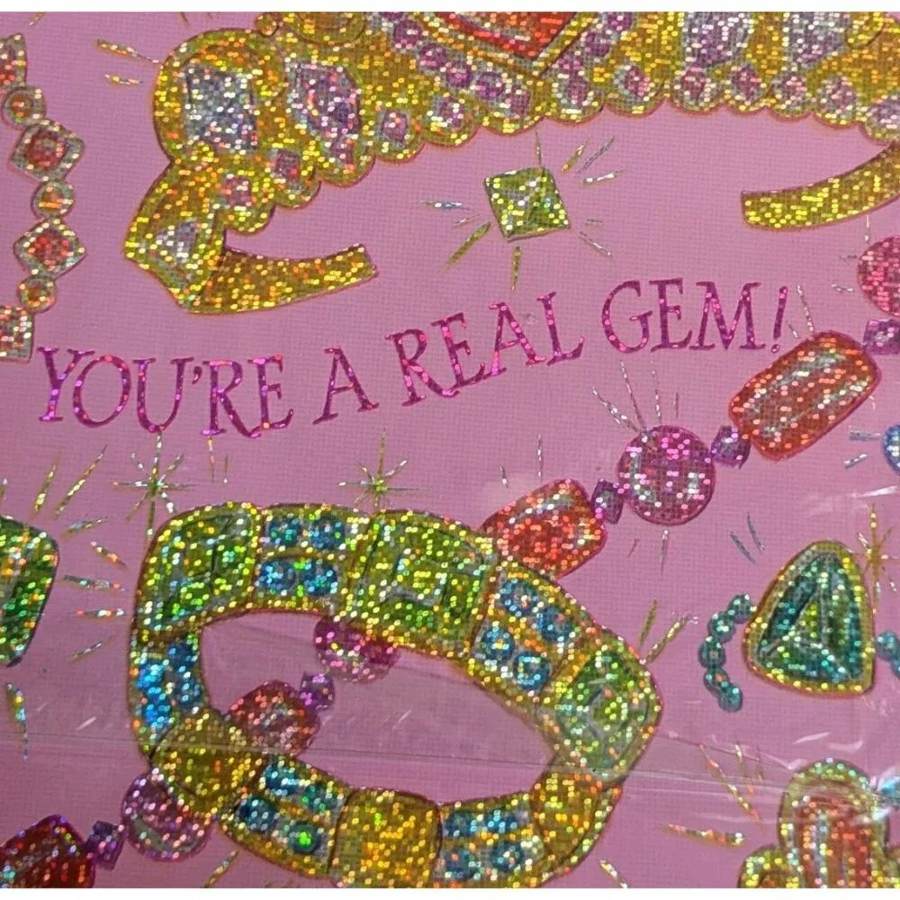 2 NOS American Greetings Gift Wrapping Paper Prismatic You're A Gem Glitter Vtg